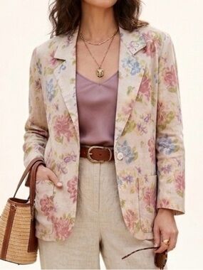 Vintage Linen/Cotton  Floral Blazer Chaus Petites 4 Cottagecore Soft Girl Church